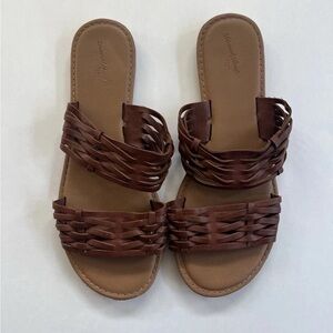 Universal Thread Women's Addie Double Strap Slide Sandals 8 Flats Brown Beachy